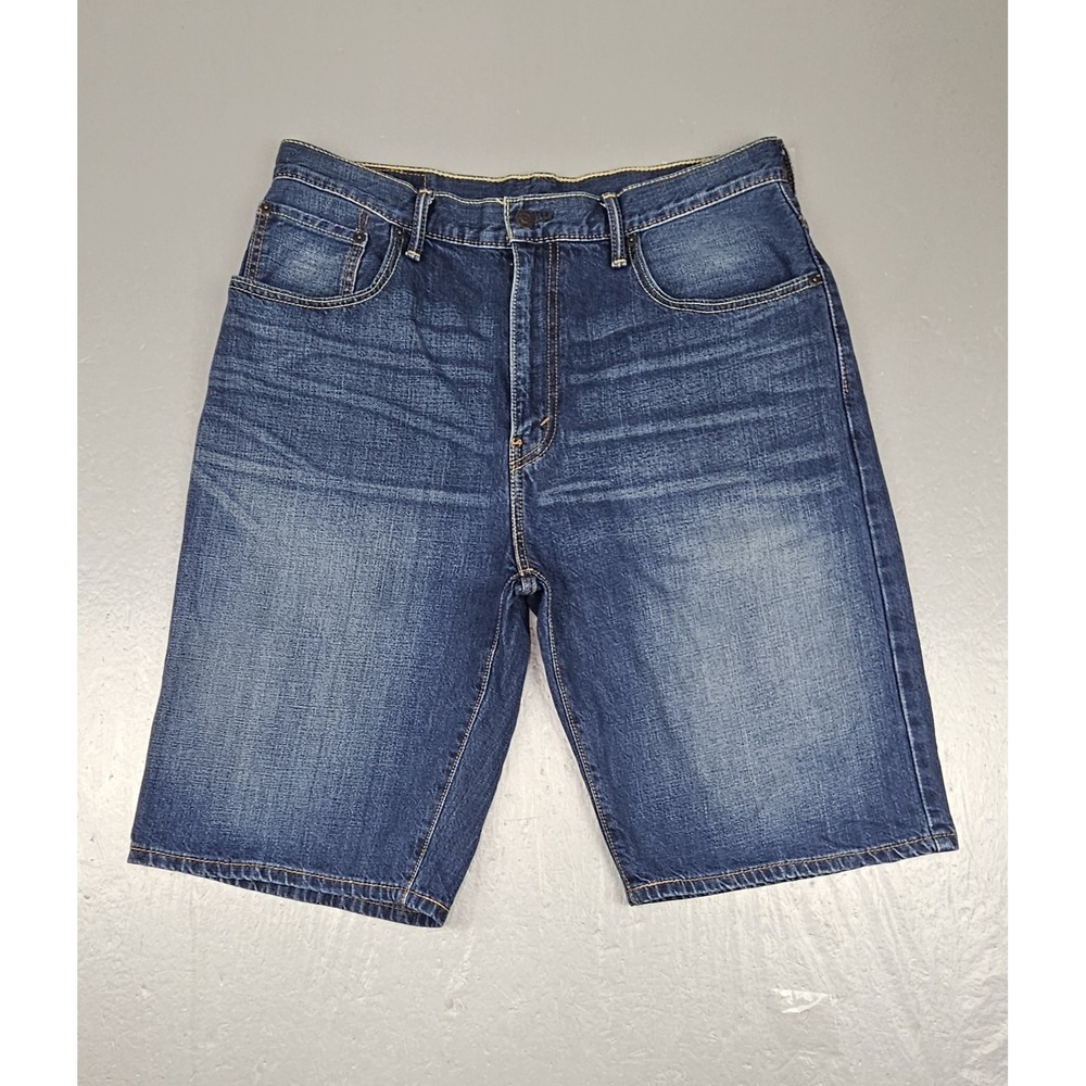 Levis 569 Loose Straight Fit Denim Shorts Mens 34 Dark Wask Whisker Fade Jean